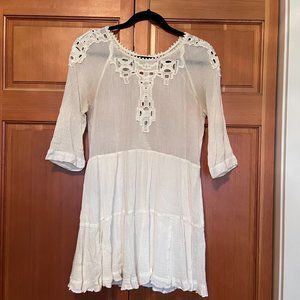 Free People sheer cream long-sleeve dress size small